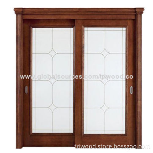 Sliding Door with Solid Hardwood Frame and Eco-friendly Stain, Varnish